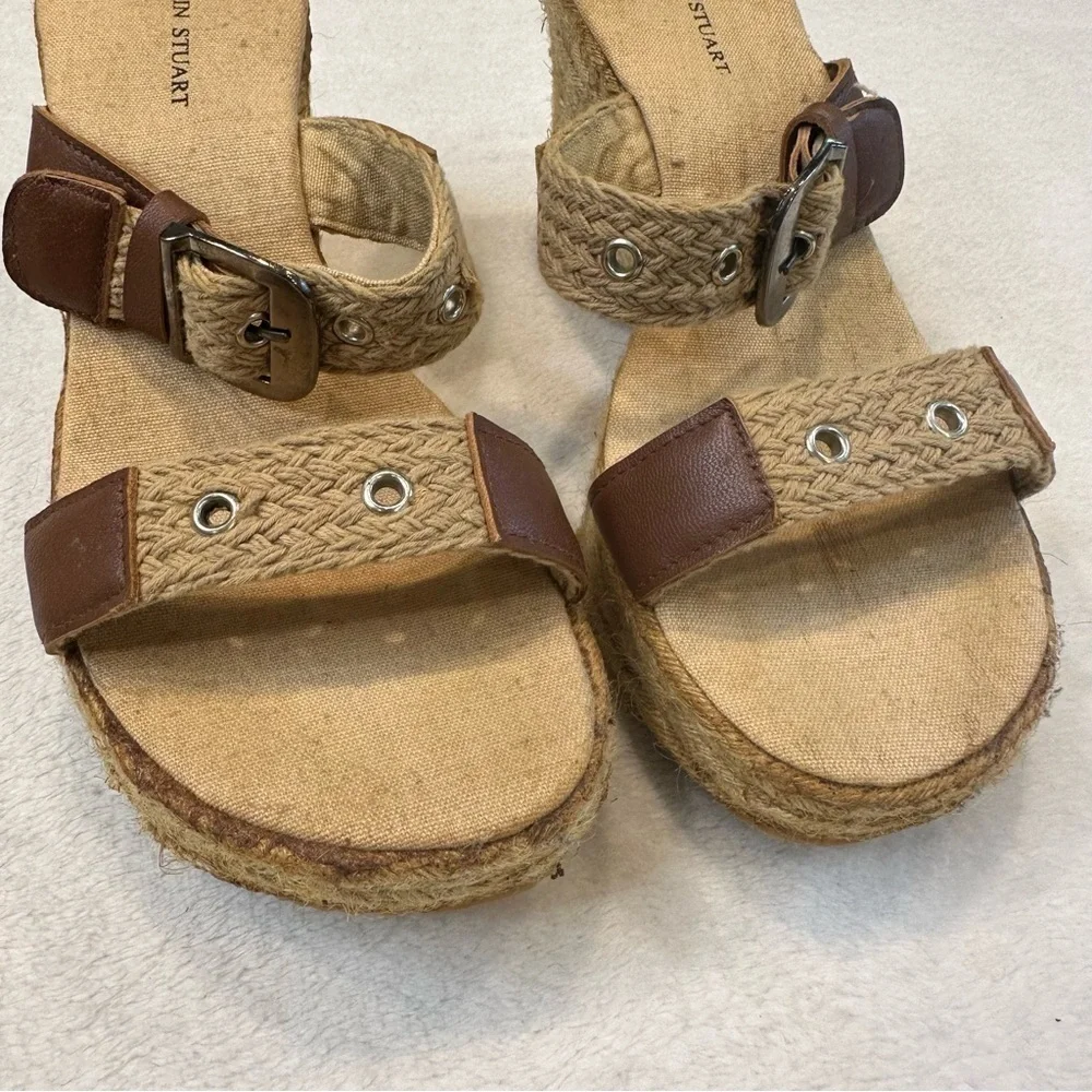 EU Maurice’s Colin Stuart Lenny Up Front Tan Buckle Platform Sandal, Y2K Slip-on
